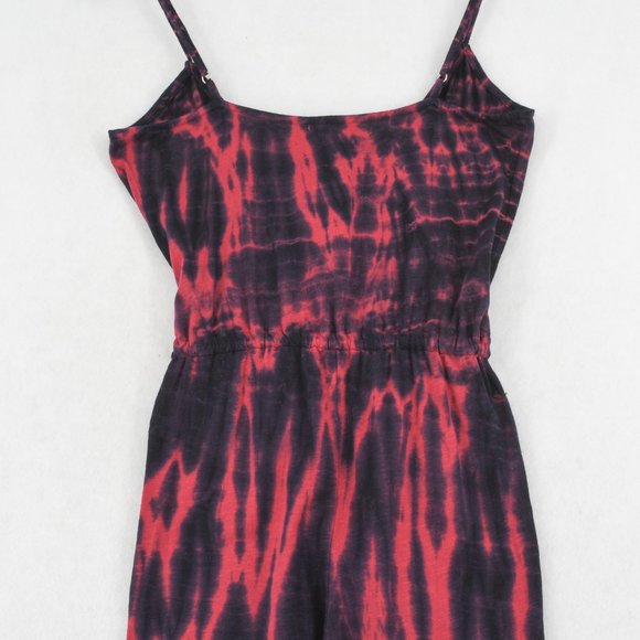Sundry Jogger Jumpsuit Women V-Neck Sleeveless Tie Dye Drawstring Waist Red Navy - Picture 7 of 8